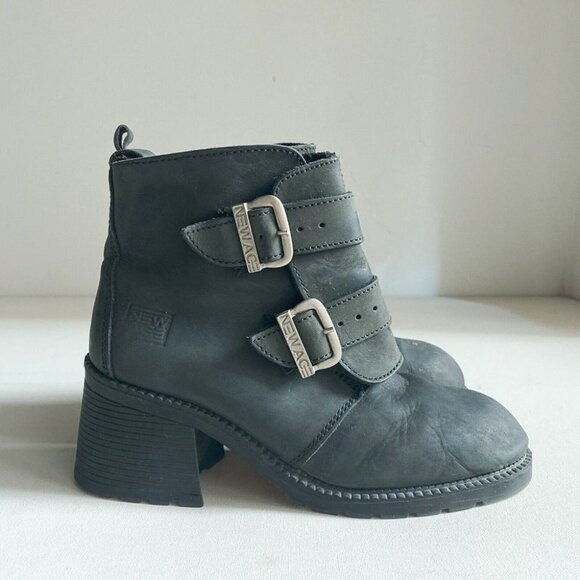 Vintage New Age  Nubuck Suede Black Chunky Square Moto Boots 10 - Picture 4 of 10